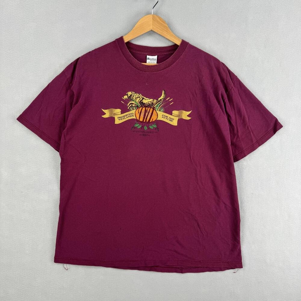 Vintage Wetlands Shirt Size XL Purple Dog Hunting Preserving Graphic USA